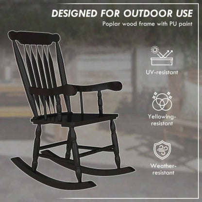 Outsunny Outdoor Wood Rocking Chair, 350 lbs. Porch Rocker with High Back Garden, Patio, Balcony, Black