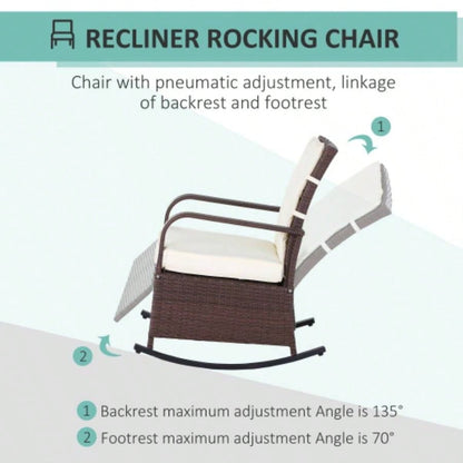 Outsunny Wicker Outdoor Rocking Chair, Patio Recliner with Adjustment Backrest, PE Rattan Lounge Chair with Adjustable Footrest and Cushions Garden, Backyard, Porch, Beige