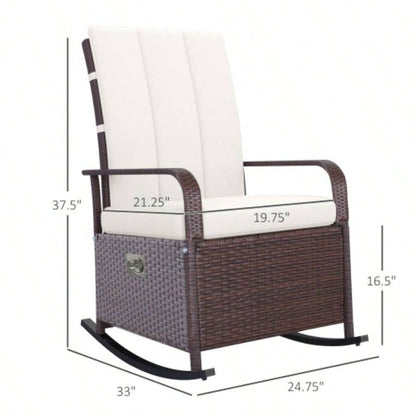 Outsunny Wicker Outdoor Rocking Chair, Patio Recliner with Adjustment Backrest, PE Rattan Lounge Chair with Adjustable Footrest and Cushions Garden, Backyard, Porch, Beige