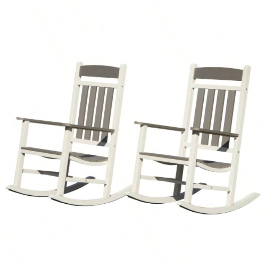Outdoor Rocking Chairs Set of 2, Durable HDPE Patio Oversized Rockers Adults, Porch Rocking Chair with 380lbs Support, Weather - Resistant