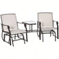 Outsunny Outdoor Glider Chairs with Coffee Table, Patio 2 - Rocking Chair Swing Loveseat with Breathable Sling Backyard, Garden, and Porch, Beige