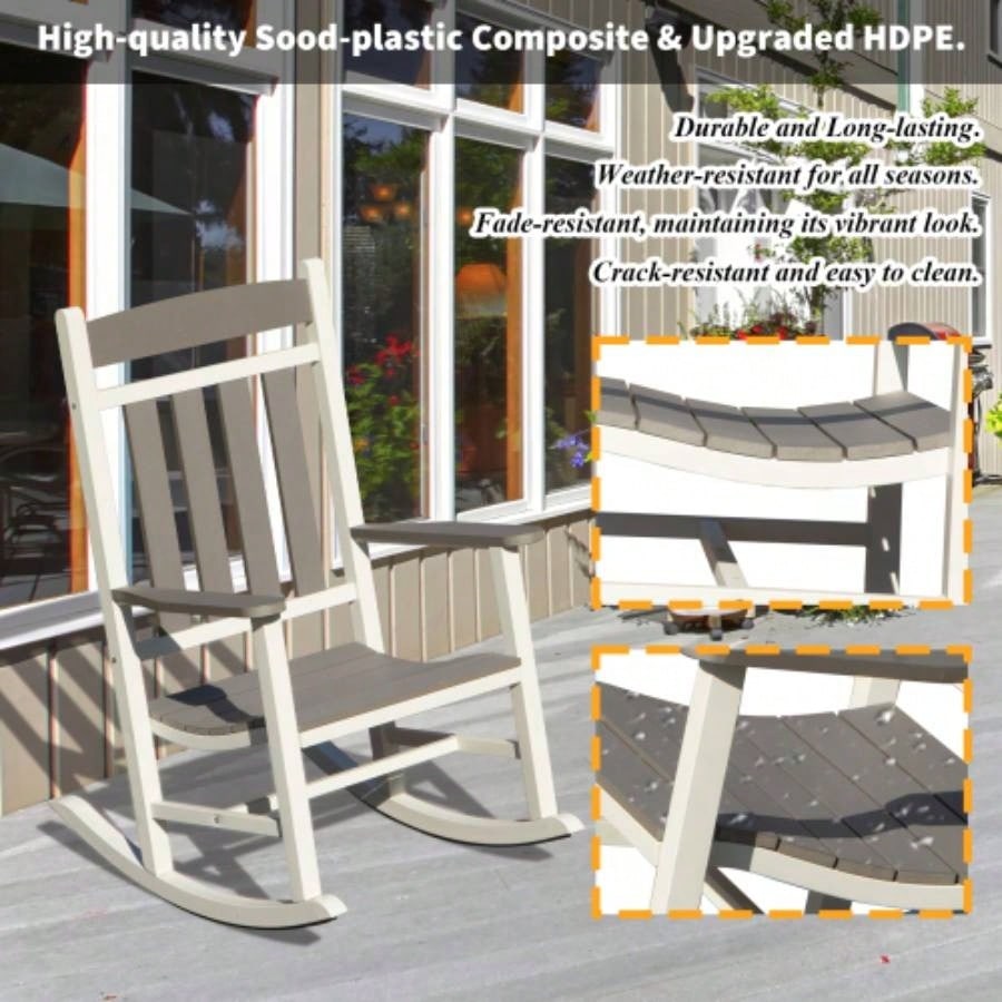Outdoor Rocking Chairs Set of 2, Durable HDPE Patio Oversized Rockers Adults, Porch Rocking Chair with 380lbs Support, Weather - Resistant