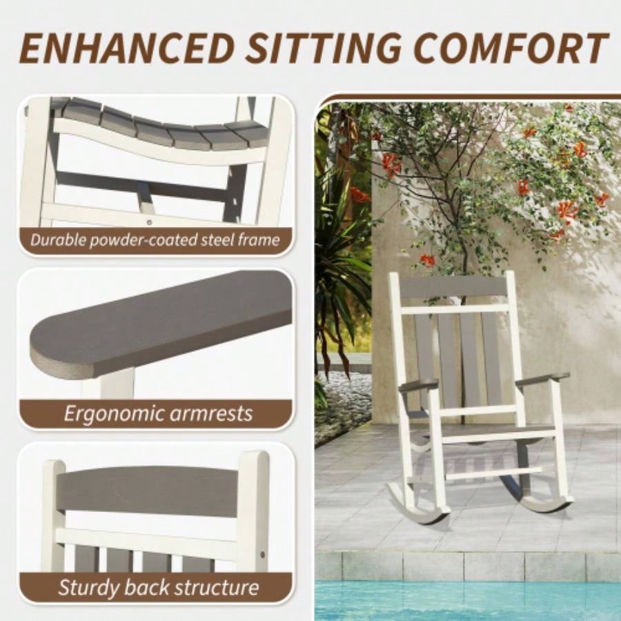 Outdoor Rocking Chairs Set of 2, Durable HDPE Patio Oversized Rockers Adults, Porch Rocking Chair with 380lbs Support, Weather - Resistant