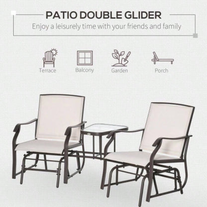Outsunny Outdoor Glider Chairs with Coffee Table, Patio 2 - Rocking Chair Swing Loveseat with Breathable Sling Backyard, Garden, and Porch, Beige