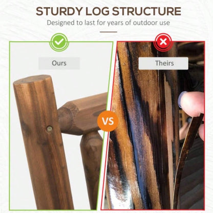 Outsunny 2 - Person Wood Rocking Chair with Log Design, Heavy Duty Loveseat with Wide Curved Seats Patio, Backyard, Garden, Walnut