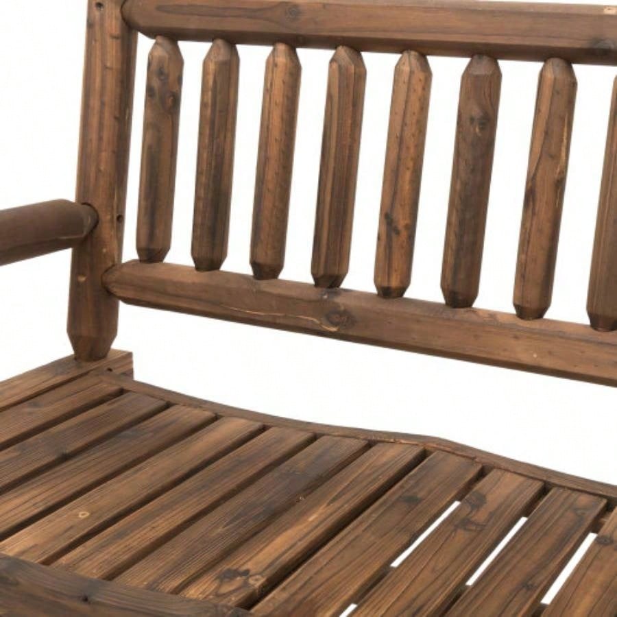 Outsunny 2 - Person Wood Rocking Chair with Log Design, Heavy Duty Loveseat with Wide Curved Seats Patio, Backyard, Garden, Walnut