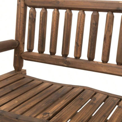 Outsunny 2 - Person Wood Rocking Chair with Log Design, Heavy Duty Loveseat with Wide Curved Seats Patio, Backyard, Garden, Walnut
