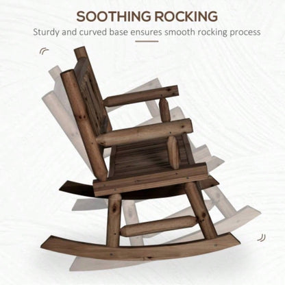 Outsunny 2 - Person Wood Rocking Chair with Log Design, Heavy Duty Loveseat with Wide Curved Seats Patio, Backyard, Garden, Walnut
