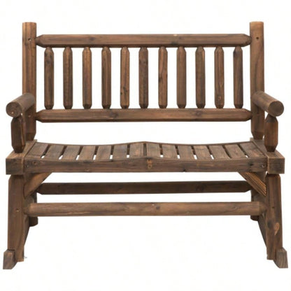 Outsunny 2 - Person Wood Rocking Chair with Log Design, Heavy Duty Loveseat with Wide Curved Seats Patio, Backyard, Garden, Walnut