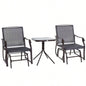Outsunny 3 Piece Outdoor Glider Chair with Coffee Table Bistro Set, 2 Patio Rocking Swing Chairs with Breathable Sling Fabric, Glass Tabletop, Backyard, Garden and Porch, Gray