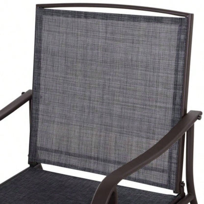 Outsunny 3 Piece Outdoor Glider Chair with Coffee Table Bistro Set, 2 Patio Rocking Swing Chairs with Breathable Sling Fabric, Glass Tabletop, Backyard, Garden and Porch, Gray