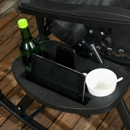 Outsunny 2 Pieces Outdoor Rocking Chairs, Foldable Reclining Zero Lounge Rocker with Pillow, Cup Phone Holder, Combo Design with Folding, Black
