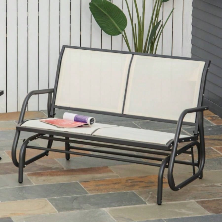 Outsunny 2 - Person Outdoor Glider, Patio Double Swing Rocking Chair Loveseat/Powder Coated Steel Frame Backyard Garden Porch, Beige