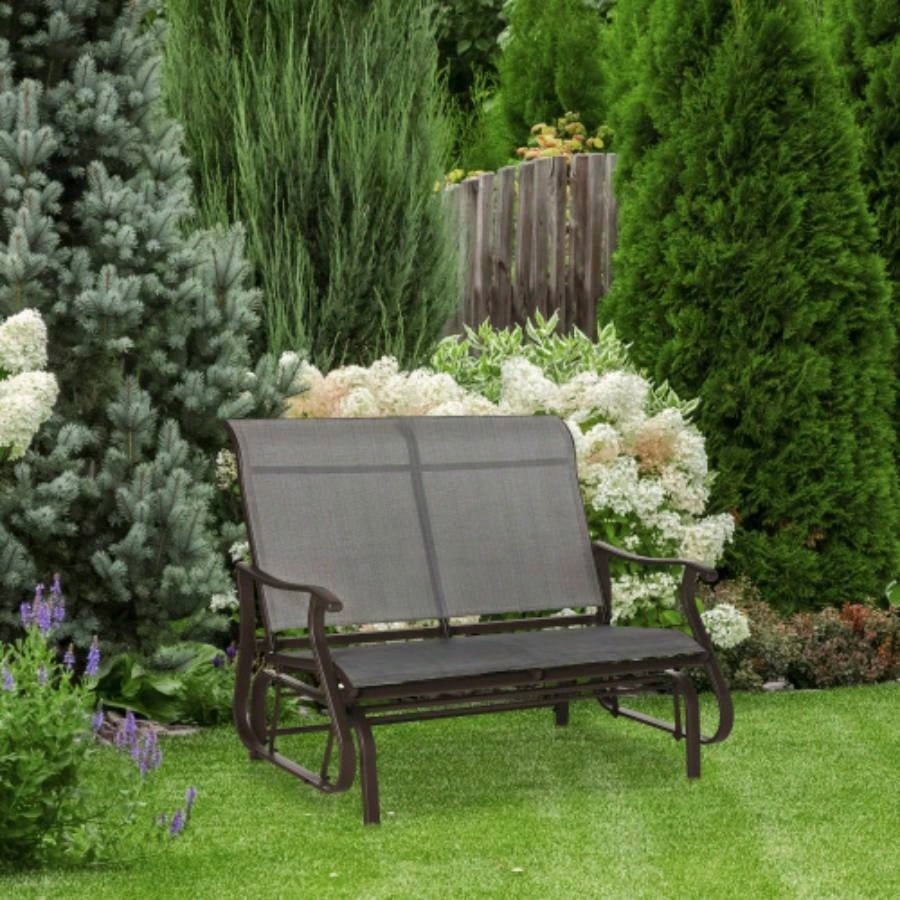 2 - Person Outdoor Glider Patio Glider Loveseat Chair with Powder Coated Steel Frame 2 Seats Porch Rocking Glider Backyard, Lawn, Garden and Porch, Mixed