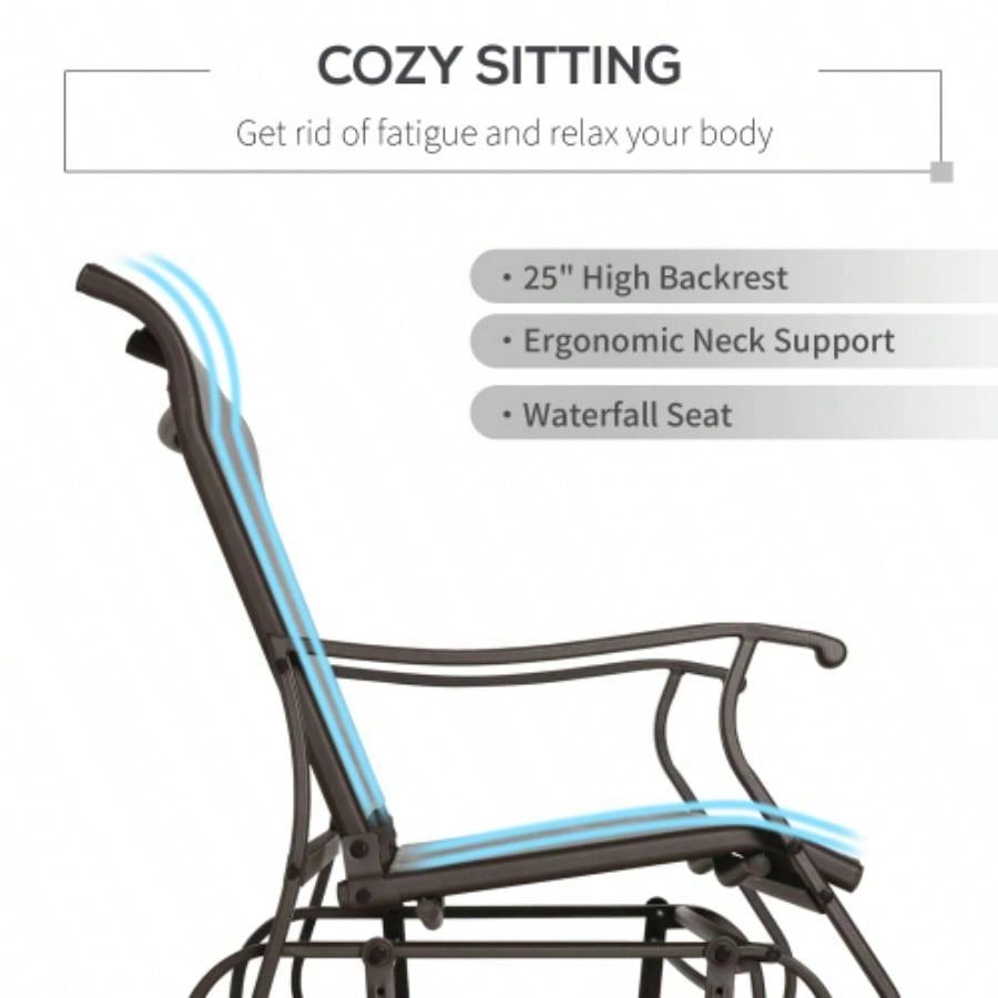 2 - Person Outdoor Glider Patio Glider Loveseat Chair with Powder Coated Steel Frame 2 Seats Porch Rocking Glider Backyard, Lawn, Garden and Porch, Mixed