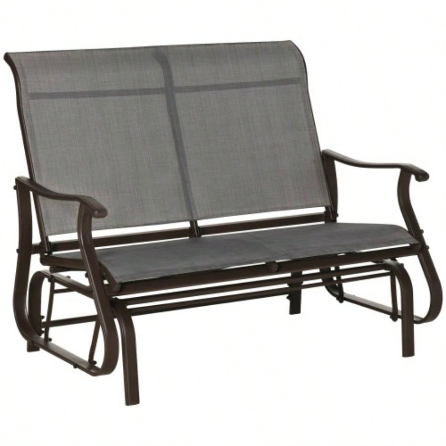 2 - Person Outdoor Glider Patio Glider Loveseat Chair with Powder Coated Steel Frame 2 Seats Porch Rocking Glider Backyard, Lawn, Garden and Porch, Mixed