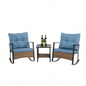 Wicker Rocking Chairs Outdoors 3 Piece, Patio Rocking Chairs Set of 2, Patio Furniture Set, Small Outdoor Set Porch, Poolside, Balcony and Yard, Blue