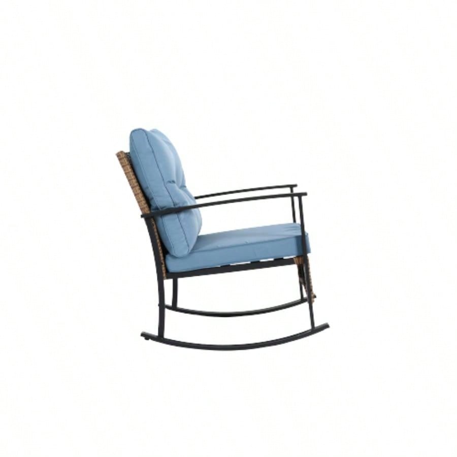 Wicker Rocking Chairs Outdoors 3 Piece, Patio Rocking Chairs Set of 2, Patio Furniture Set, Small Outdoor Set Porch, Poolside, Balcony and Yard, Blue