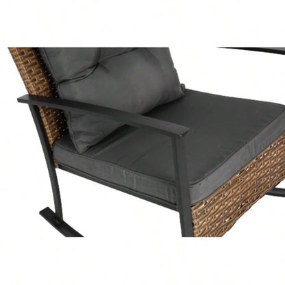 Wicker Rocking Chairs Outdoors 3 Piece, Patio Rocking Chairs Set of 2, Patio Furniture Set, Small Outdoor Set Porch, Poolside, Balcony and Yard,