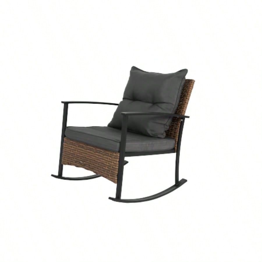 Wicker Rocking Chairs Outdoors 3 Piece, Patio Rocking Chairs Set of 2, Patio Furniture Set, Small Outdoor Set Porch, Poolside, Balcony and Yard,