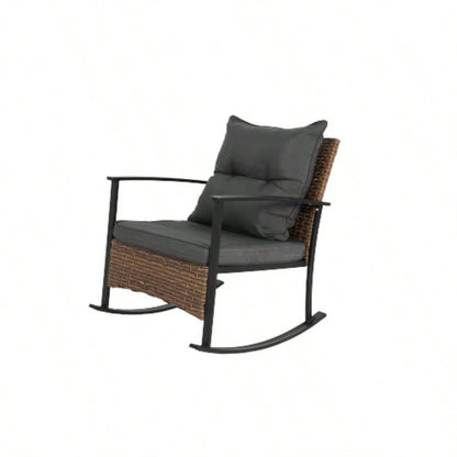 Wicker Rocking Chairs Outdoors 3 Piece, Patio Rocking Chairs Set of 2, Patio Furniture Set, Small Outdoor Set Porch, Poolside, Balcony and Yard,