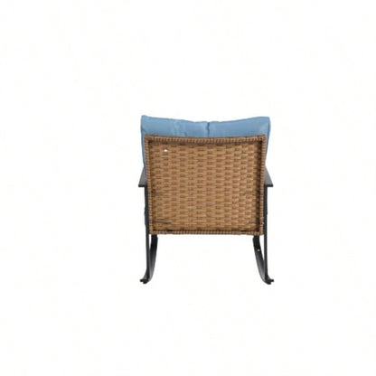 Wicker Rocking Chairs Outdoors 3 Piece, Patio Rocking Chairs Set of 2, Patio Furniture Set, Small Outdoor Set Porch, Poolside, Balcony and Yard, Blue