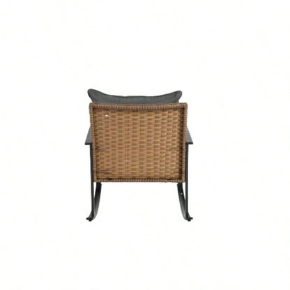 Wicker Rocking Chairs Outdoors 3 Piece, Patio Rocking Chairs Set of 2, Patio Furniture Set, Small Outdoor Set Porch, Poolside, Balcony and Yard,