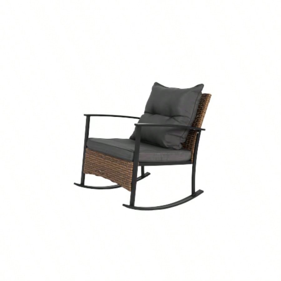 Wicker Rocking Chairs Outdoors 3 Piece, Patio Rocking Chairs Set of 2, Patio Furniture Set, Small Outdoor Set Porch, Poolside, Balcony and Yard,