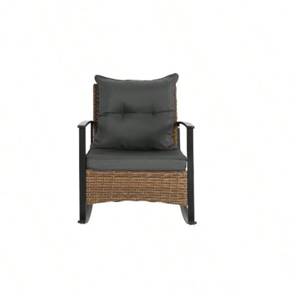 Wicker Rocking Chairs Outdoors 3 Piece, Patio Rocking Chairs Set of 2, Patio Furniture Set, Small Outdoor Set Porch, Poolside, Balcony and Yard,