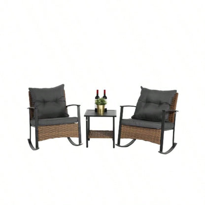 Wicker Rocking Chairs Outdoors 3 Piece, Patio Rocking Chairs Set of 2, Patio Furniture Set, Small Outdoor Set Porch, Poolside, Balcony and Yard,