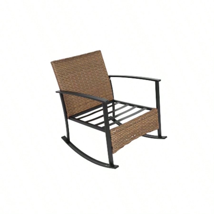Wicker Rocking Chairs Outdoors 3 Piece, Patio Rocking Chairs Set of 2, Patio Furniture Set, Small Outdoor Set Porch, Poolside, Balcony and Yard, White