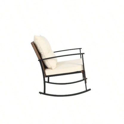 Wicker Rocking Chairs Outdoors 3 Piece, Patio Rocking Chairs Set of 2, Patio Furniture Set, Small Outdoor Set Porch, Poolside, Balcony and Yard, White