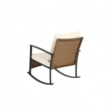 Wicker Rocking Chairs Outdoors 3 Piece, Patio Rocking Chairs Set of 2, Patio Furniture Set, Small Outdoor Set Porch, Poolside, Balcony and Yard, White