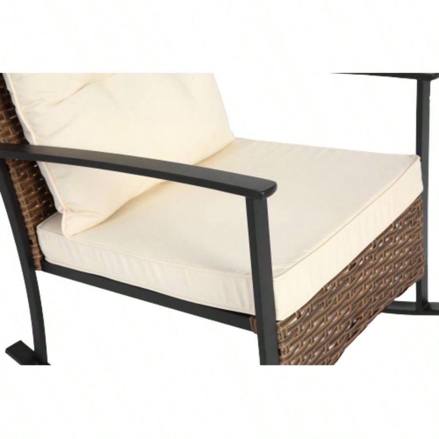 Wicker Rocking Chairs Outdoors 3 Piece, Patio Rocking Chairs Set of 2, Patio Furniture Set, Small Outdoor Set Porch, Poolside, Balcony and Yard, White