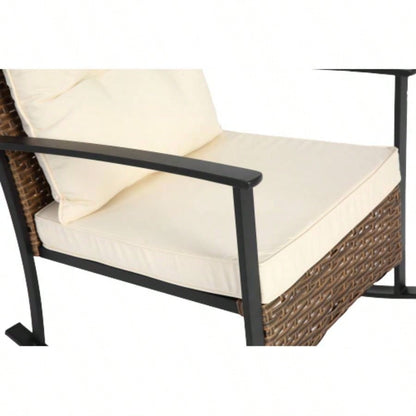 Wicker Rocking Chairs Outdoors 3 Piece, Patio Rocking Chairs Set of 2, Patio Furniture Set, Small Outdoor Set Porch, Poolside, Balcony and Yard, White