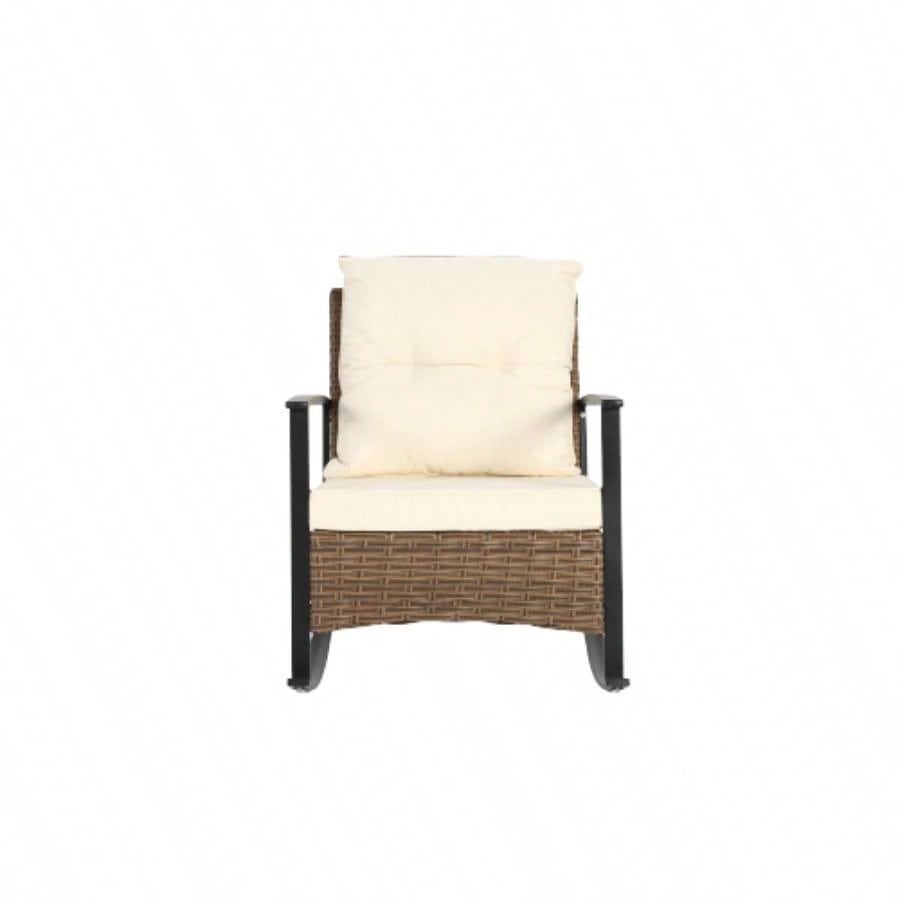 Wicker Rocking Chairs Outdoors 3 Piece, Patio Rocking Chairs Set of 2, Patio Furniture Set, Small Outdoor Set Porch, Poolside, Balcony and Yard, White