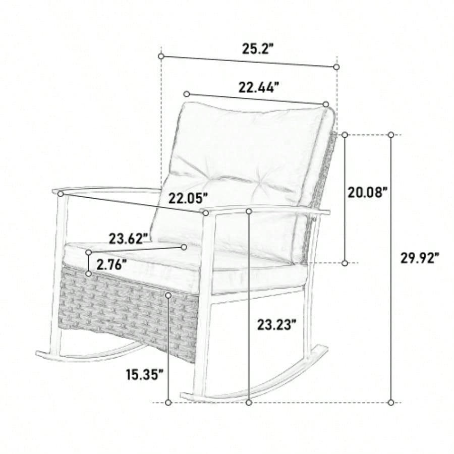 Wicker Rocking Chairs Outdoors 3 Piece, Patio Rocking Chairs Set of 2, Patio Furniture Set, Small Outdoor Set Porch, Poolside, Balcony and Yard, White