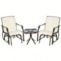 Outsunny 3 Piece Outdoor Glider Chair with Coffee Table Bistro Set, 2 Patio Rocking Swing Chairs with Breathable Sling Fabric, Glass Tabletop, Backyard, Garden and Porch, White