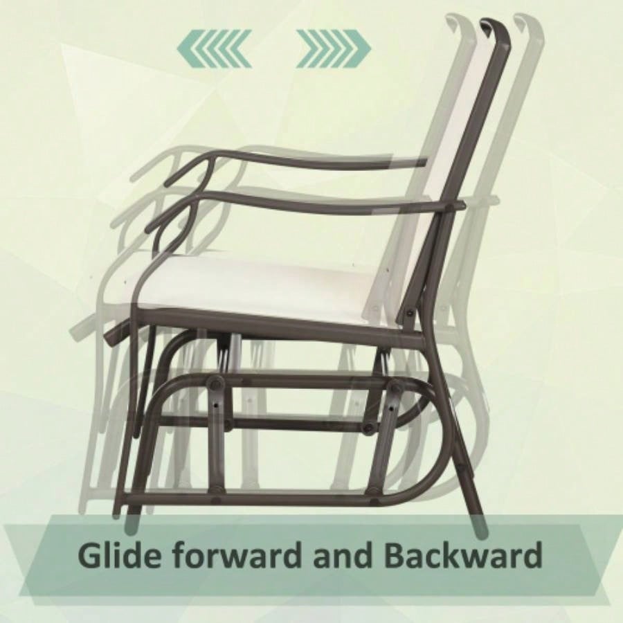 Outsunny 3 Piece Outdoor Glider Chair with Coffee Table Bistro Set, 2 Patio Rocking Swing Chairs with Breathable Sling Fabric, Glass Tabletop, Backyard, Garden and Porch, White