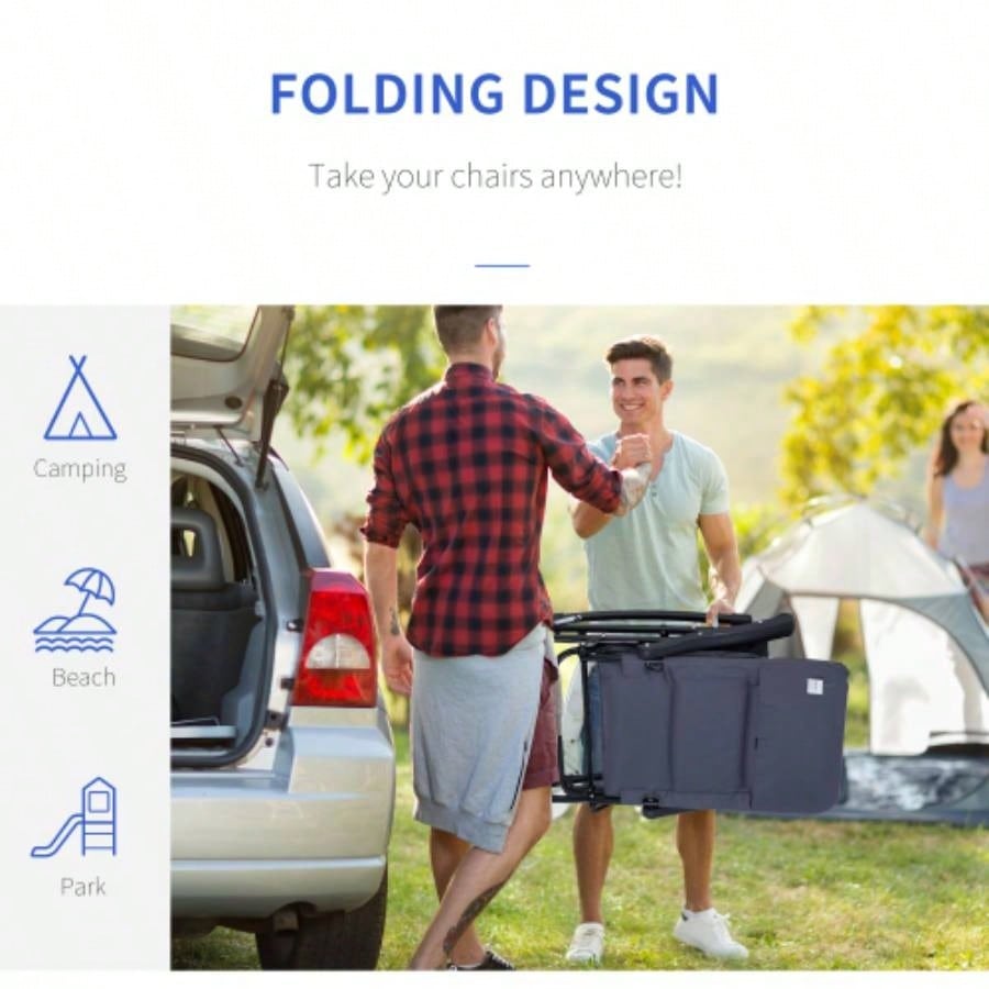 Outsunny 2 Piece Outdoor Rocking Chair Set, Patio Furniture Set with Folding Design, Armrests Porch, Camping, Balcony, Navy Blue
