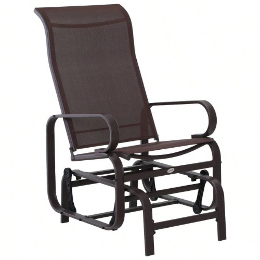 Outsunny Outdoor Glider Chair, Gliders Outside Patio with Smooth Rocking Mechanism and Lightweight Construction Backyard, Brown