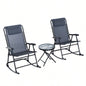 Outsunny 3 Piece Outdoor Rocking Bistro Set, Patio Folding Chair Table Set with Glass Coffee Table Yard, Patio, Deck, Backyard,