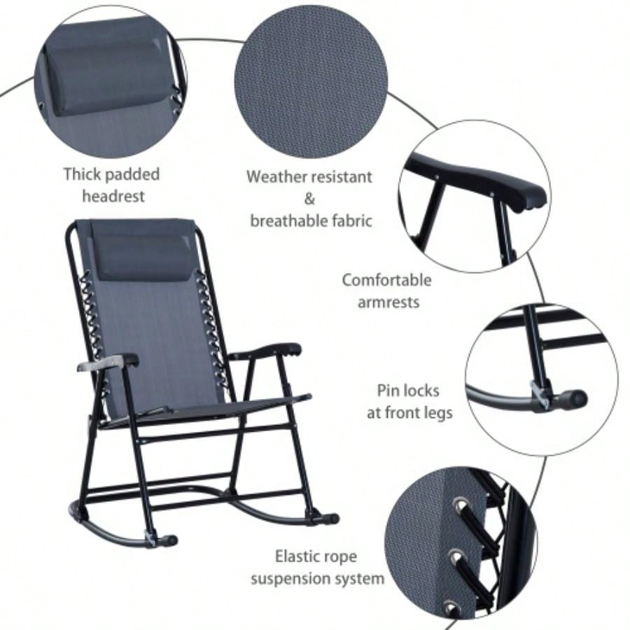 Outsunny 3 Piece Outdoor Rocking Bistro Set, Patio Folding Chair Table Set with Glass Coffee Table Yard, Patio, Deck, Backyard,