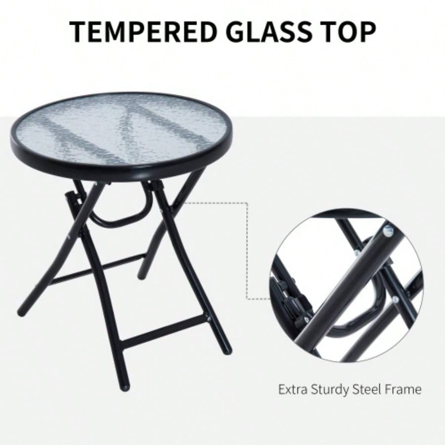 Outsunny 3 Piece Outdoor Rocking Bistro Set, Patio Folding Chair Table Set with Glass Coffee Table Yard, Patio, Deck, Backyard,