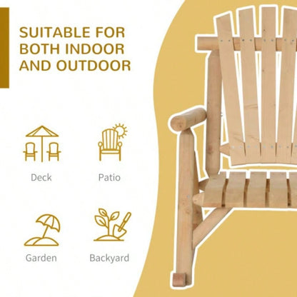 Outsunny Outdoor Wooden Rocking Chair, Single - Person Rustic Adirondack Rocker with Slatted, High Backrest, Armrests Patio, Garden and Porch, Natural