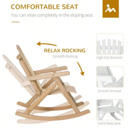 Outsunny Outdoor Wooden Rocking Chair, Single - Person Rustic Adirondack Rocker with Slatted, High Backrest, Armrests Patio, Garden and Porch, Natural