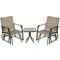 Outsunny 3 Piece Outdoor Glider Chair with Coffee Table Bistro Set, 2 Patio Rocking Swing Chairs with Breathable Sling Fabric, Glass Tabletop, Backyard, Garden and Porch, Mixed Brown