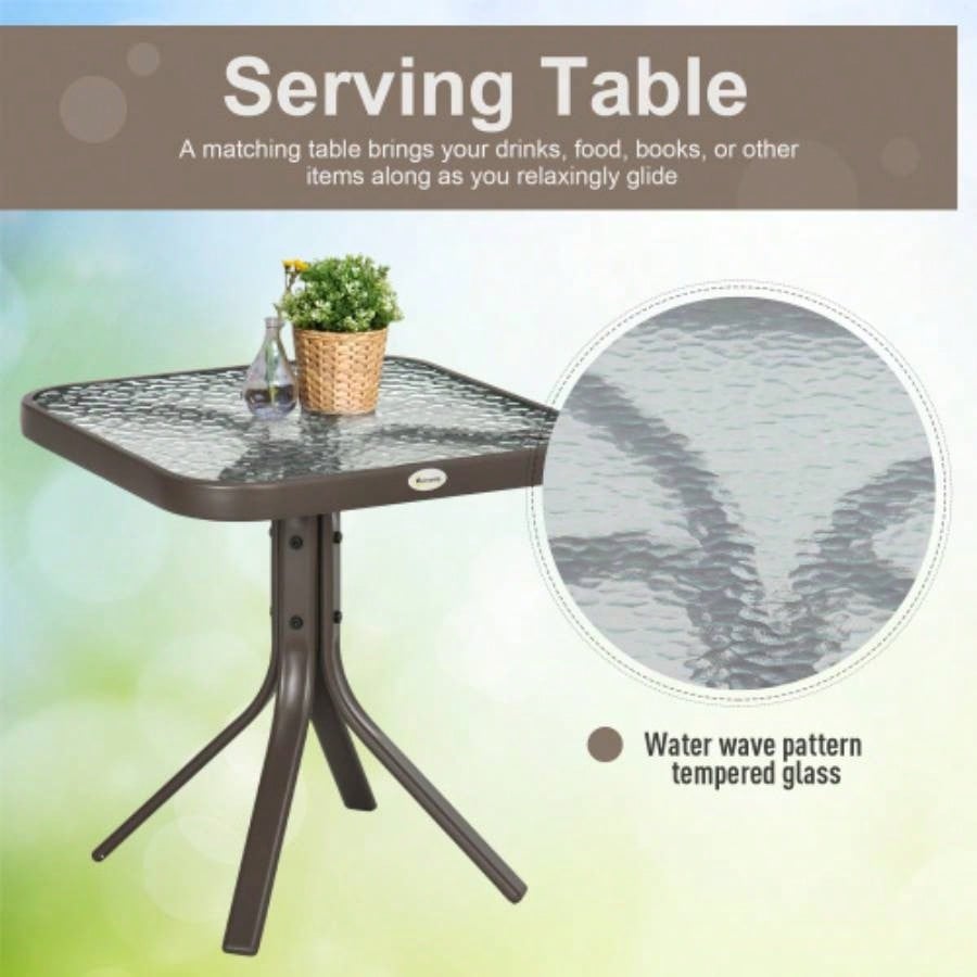 Outsunny 3 Piece Outdoor Glider Chair with Coffee Table Bistro Set, 2 Patio Rocking Swing Chairs with Breathable Sling Fabric, Glass Tabletop, Backyard, Garden and Porch, Mixed Brown