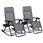 Outsunny 2 Pieces Outdoor Rocking Chairs, Foldable Reclining Zero Lounge Rocker with Pillow, Cup Phone Holder, Combo Design with Folding, Gray