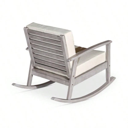 Eucalyptus Rocking Chair With Cushions, Silver Gray, Navy Cushions
